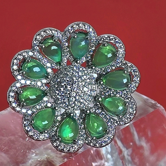 Natural Clarity Enhanced Green Fire Opal 6x4mm 925 Sterling Silver Ring Sz 7.75 - Picture 6 of 10